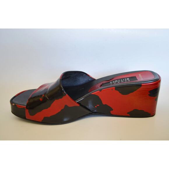 Stuart Weitzman Y2K Red and Black Pattern Wedge Slide - Picture 6 of 9